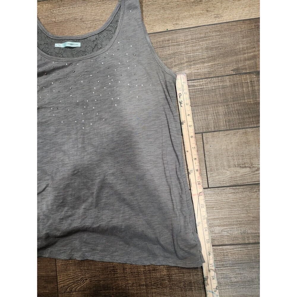 Maurices Tank Top Womens XL Grey Lace Back Rhinestones Bling - Picture 7 of 8